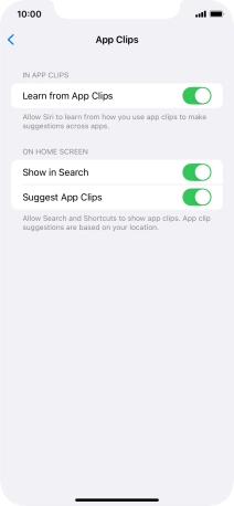 Press the indicators next to the required settings to turn them on or off.