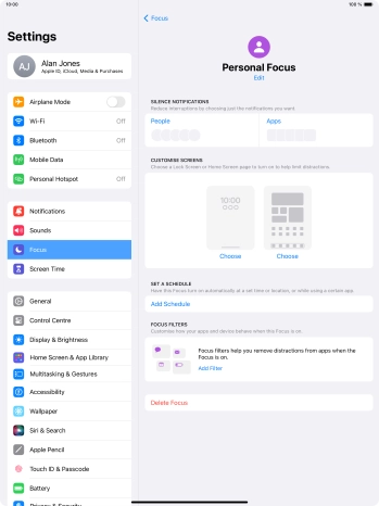 Press People and follow the instructions on the screen to select which contacts you would like to receive calls and notifications from when the selected focus mode is active.