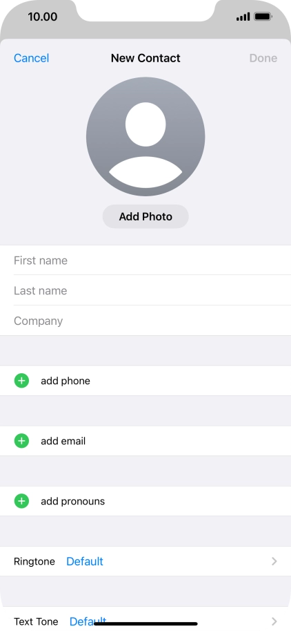 Press First name and key in the first name.