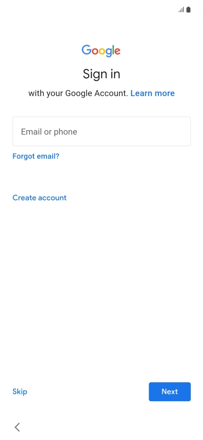 Press Email or phone and key in the username for your Google account.