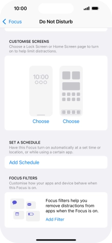 Press Add Schedule and follow the instructions on the screen to select settings for automatic activation of Do Not Disturb. Press Add Schedule and follow the instructions on the screen to select settings for automatic activation of Do Not Disturb.
