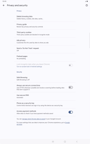 Press Delete browsing data.