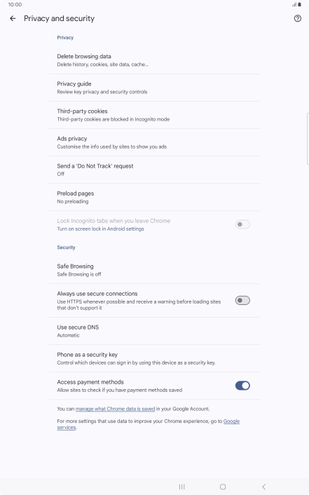Press Delete browsing data.