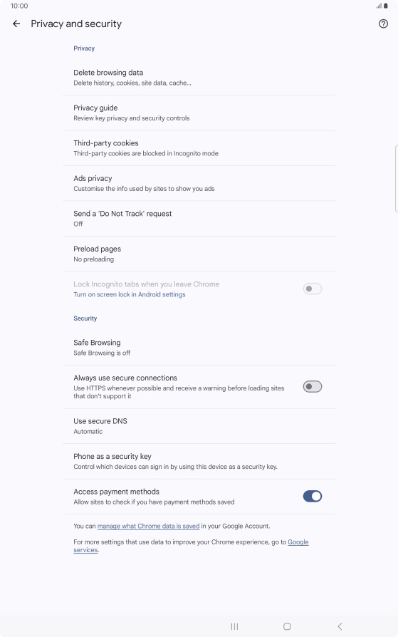 Press Delete browsing data.