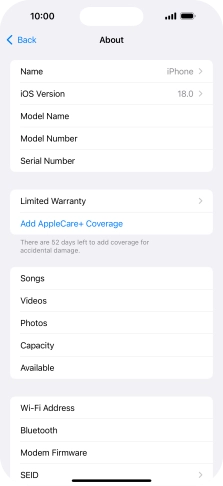 Your phone's software version is displayed next to iOS Version.