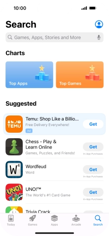 Press the search field and key in the name or subject of the required app.