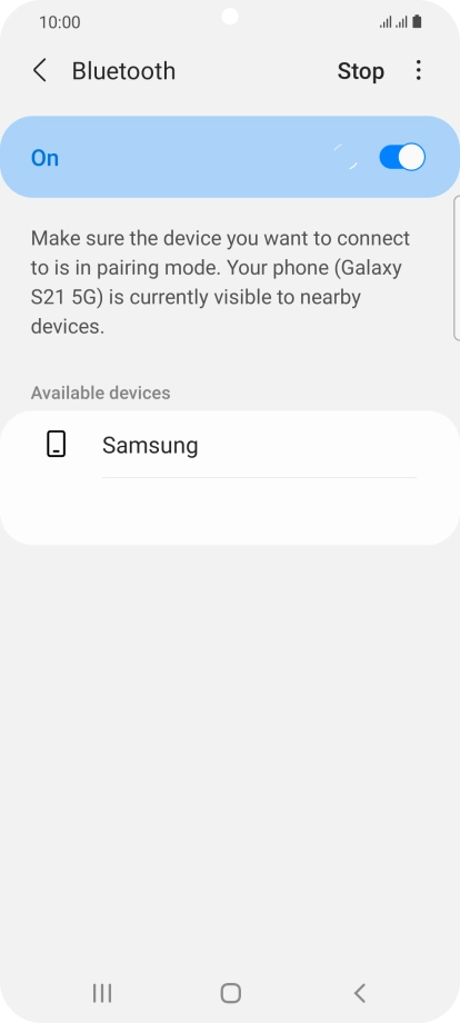 Press the required Bluetooth device and follow the instructions on the screen to pair the device with your phone.