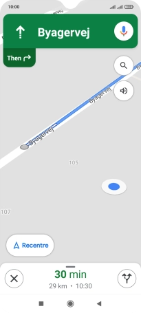 The travel information at the bottom of the screen shows your estimated time of arrival and distance to destination.