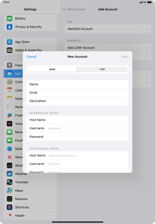 Press Username and key in the username for your email account.