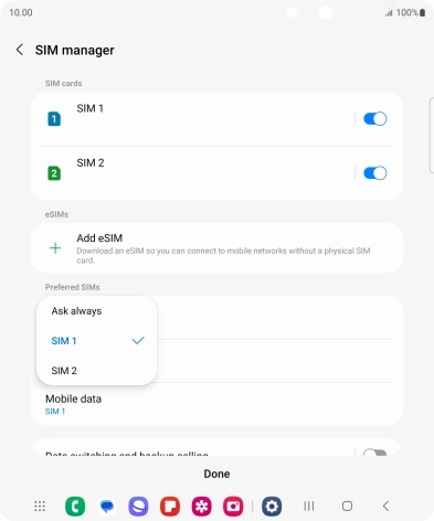 Press the required setting.