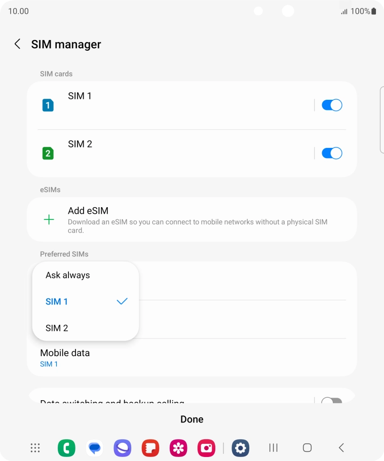Press the required setting.