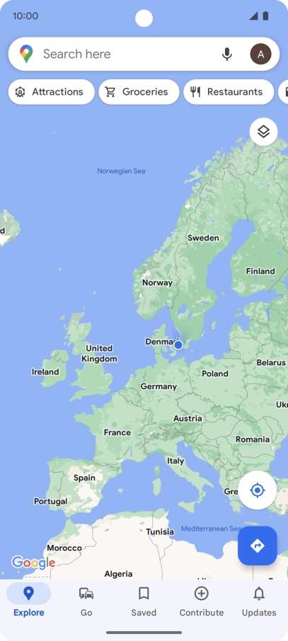Press the search field and key in the required destination.