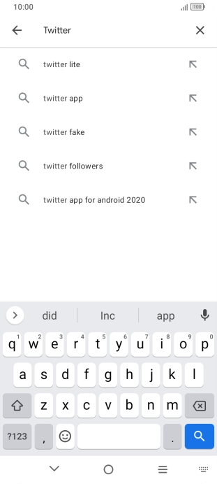 Key in Twitter and press the search icon.