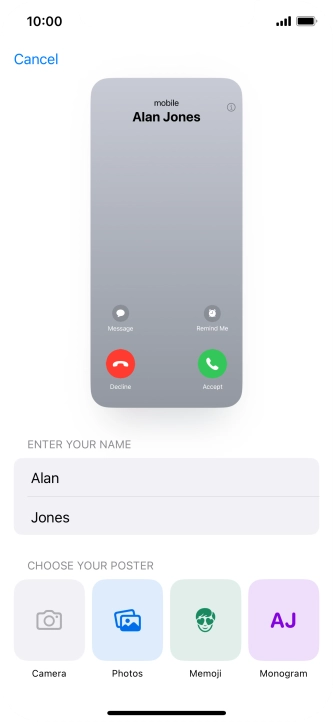 Press the required category and follow the instructions on the screen to select and save the required picture to your Contact Poster.