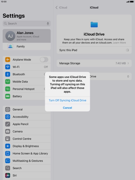 If you turn off the function, press Turn Off Syncing iCloud Drive.