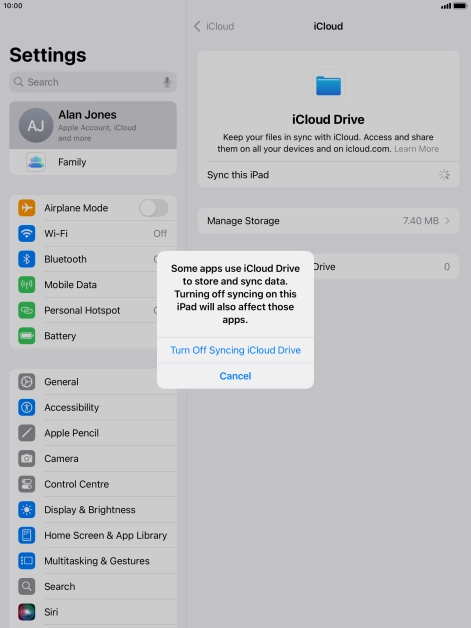 If you turn off the function, press Turn Off Syncing iCloud Drive.