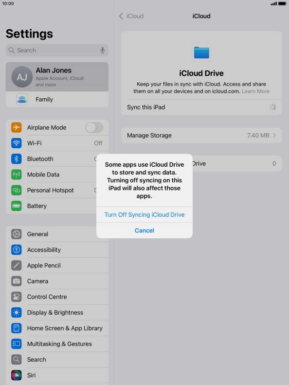 If you turn off the function, press Turn Off Syncing iCloud Drive.
