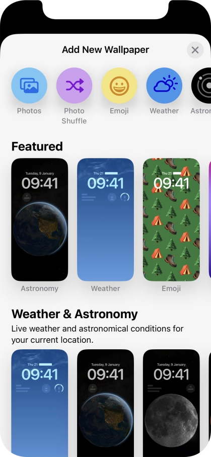 Press the required category and follow the instructions on the screen to select the required background image.