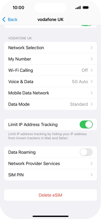 Press Delete eSIM and follow the instructions on the screen to delete your eSIM.
