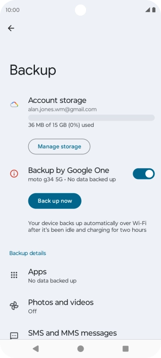 Press Back up now and wait while the phone memory is backed up.