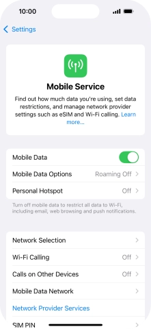 Press Mobile Data Options. Press Mobile Data Options.