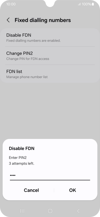 Key in your PIN2 and press OK. The default PIN2 is 1111.