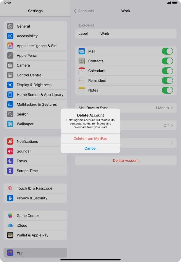 Press Delete from My iPad.