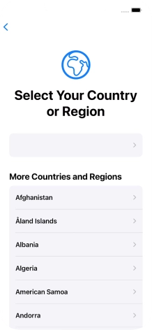 Press the required country or area. Press the required country or area.
