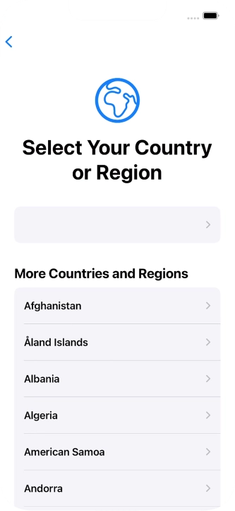Press the required country or area. Press the required country or area.