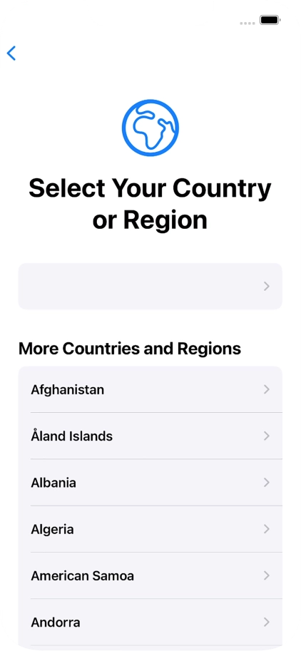 Press the required country or area. Press the required country or area.