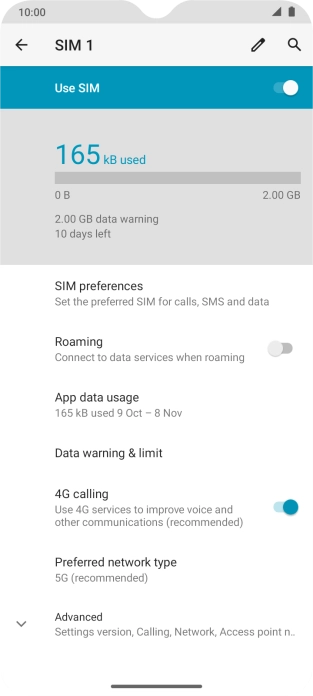 The total data usage is displayed. The total data usage is displayed.