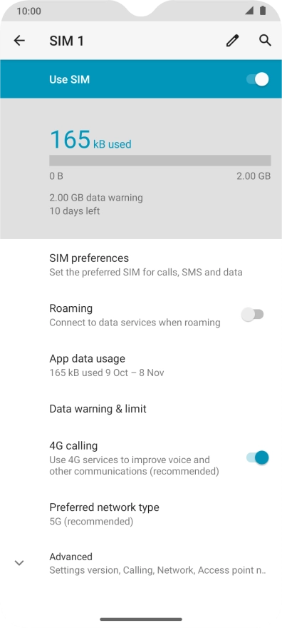 The total data usage is displayed. The total data usage is displayed.