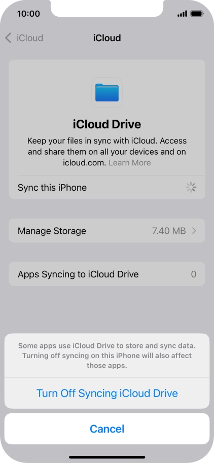 If you turn off the function, press Turn Off Syncing iCloud Drive.