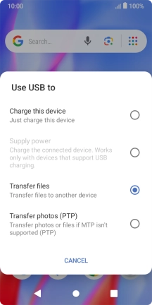 Press Transfer files. Press Transfer files.