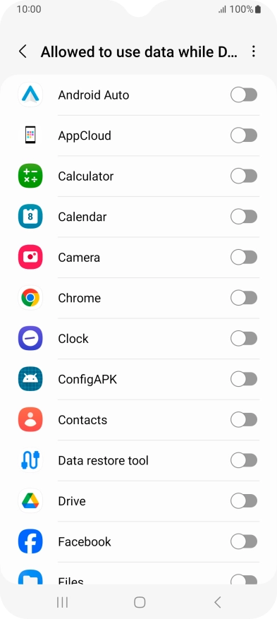 Press the indicators next to the required apps to turn the function on or off.