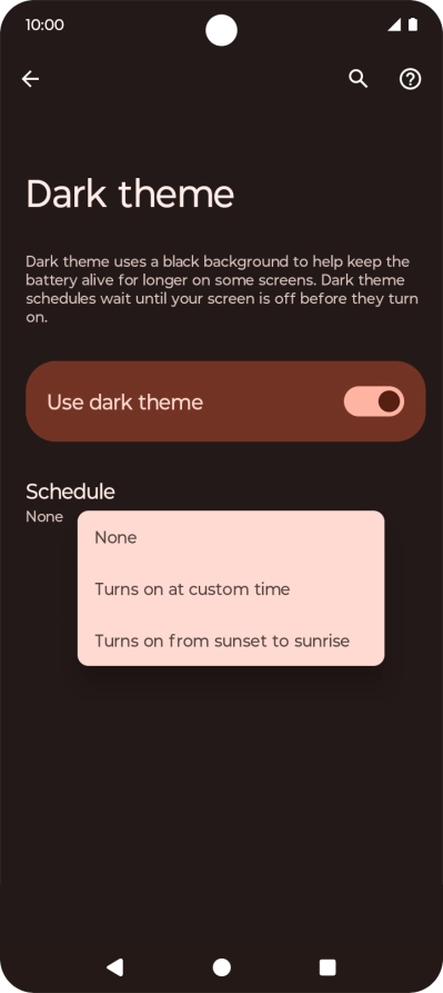 Press the required setting to turn the function on or off.