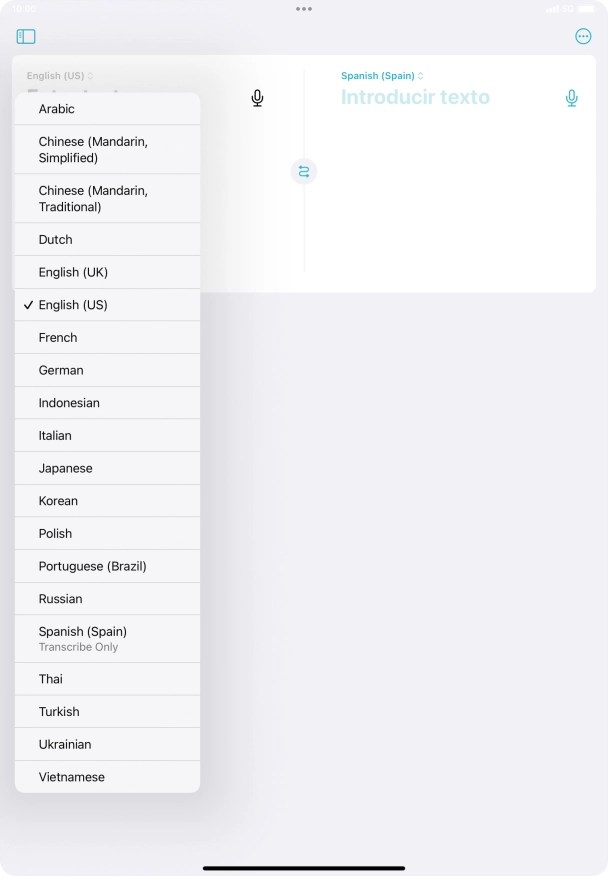Press the required source language.