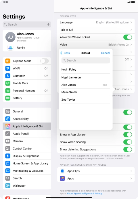 Press the required contact.