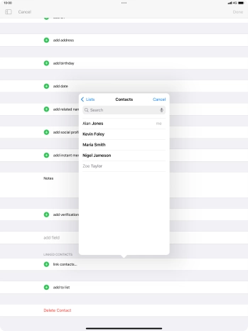 Press the required contact.