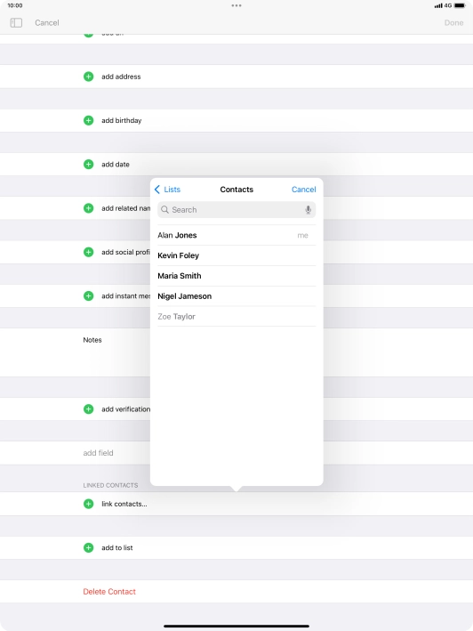 Press the required contact.
