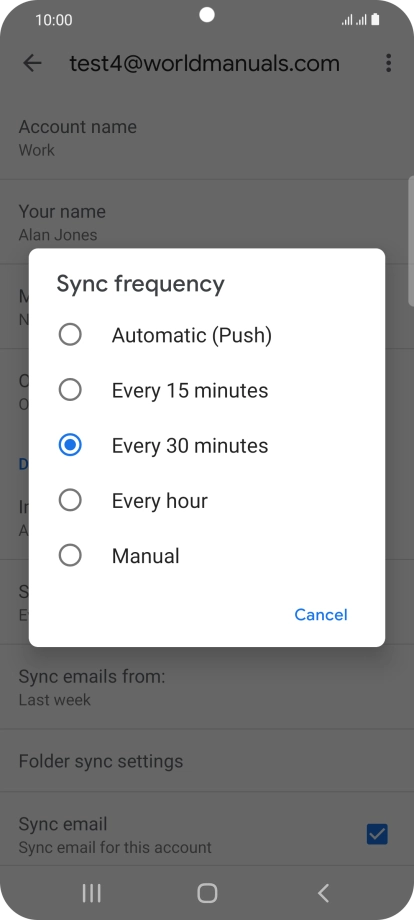 Press the required setting.