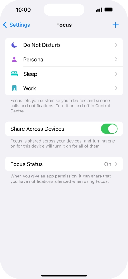 Press the required focus mode.
