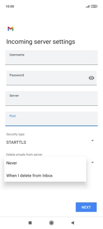 Press Never to keep email messages on the server when you delete them on your phone. Press Never to keep email messages on the server when you delete them on your phone.