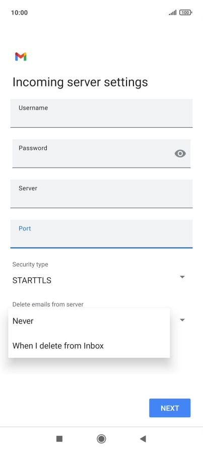 Press Never to keep email messages on the server when you delete them on your phone. Press Never to keep email messages on the server when you delete them on your phone.