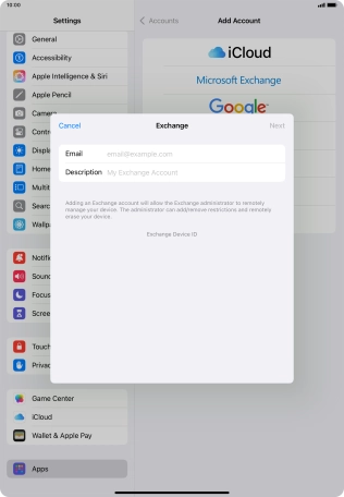 Press Email and key in your email address.