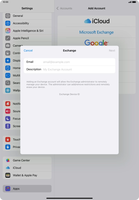 Press Email and key in your email address.