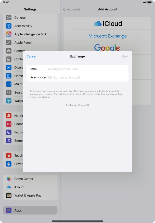 Press Email and key in your email address.