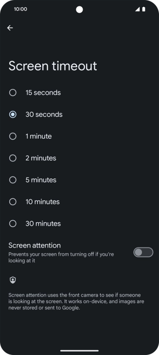 Press the required setting.