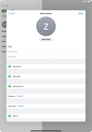 Press Last name and key in the last name. Press Last name and key in the last name.