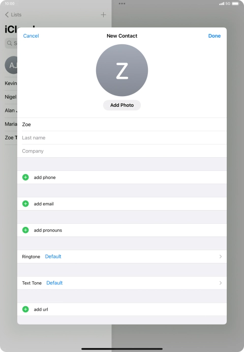 Press Last name and key in the last name. Press Last name and key in the last name.